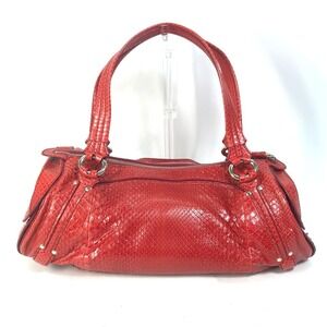 Celine Leather Python Boston Bag Shoulder Red Travel